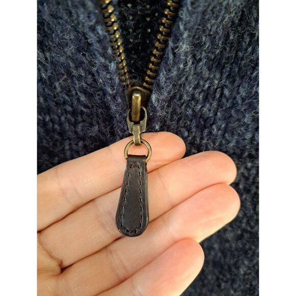 Vtg L.L. Bean Mens Navy 100% Lambs Wool Full-Zip Sweater L-Reg 90's Academia - Picture 3 of 11